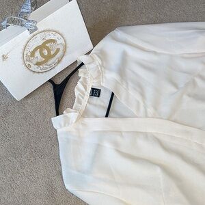 Top blouse shirt collar ruffle size M beige NEW silk